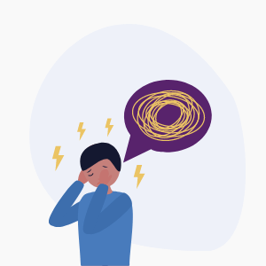 Person with thought bubble representing anxiety