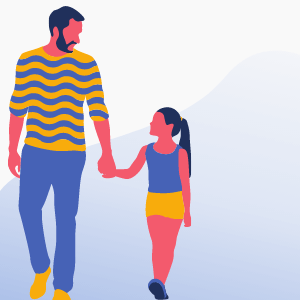 Illustration of man and young girl holding hands