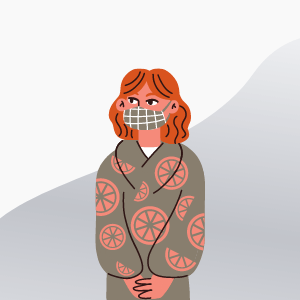 Illustration of woman wearing bathrobe and face mask