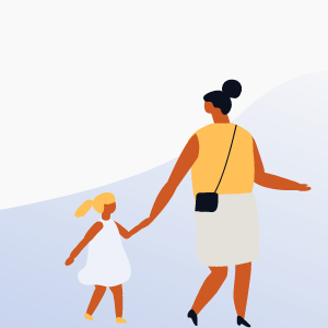 Illustration of woman and young girl holding hands
