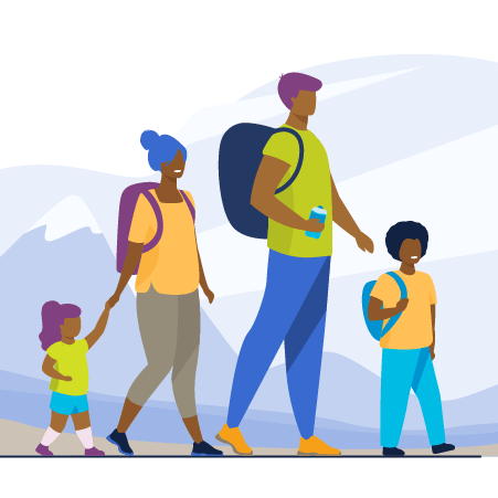 Illustration of a family hiking