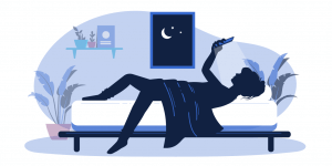 Illustration of teen girl lying in bed at night using smartphone