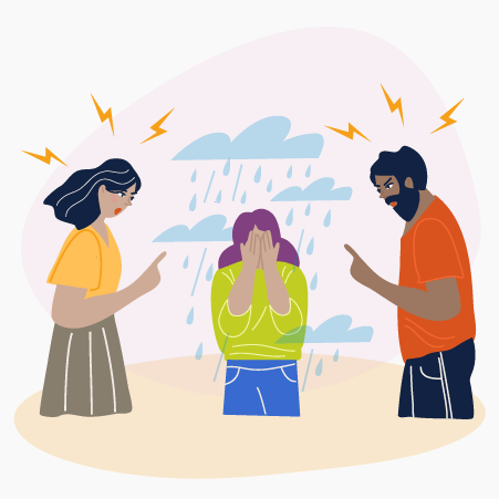 Illustration of a man and a woman reprimanding a teenage girl