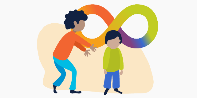 Illustration of a woman reaching out to a young boy, with an infinity sign in the background