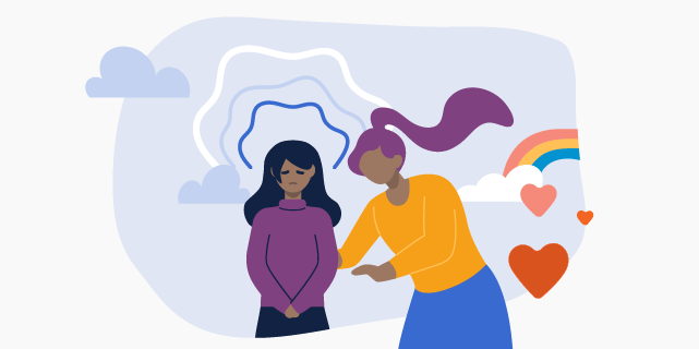 Illustration of a woman comforting a sad or anxious girl