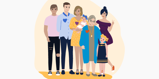 Illustration of a multiple-generation family